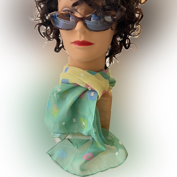 3️⃣🧣Lot of 3 Silk Scarves by ECHO | Oblong | Solid Black/Black Floral/Pastel - Picture 8 of 17